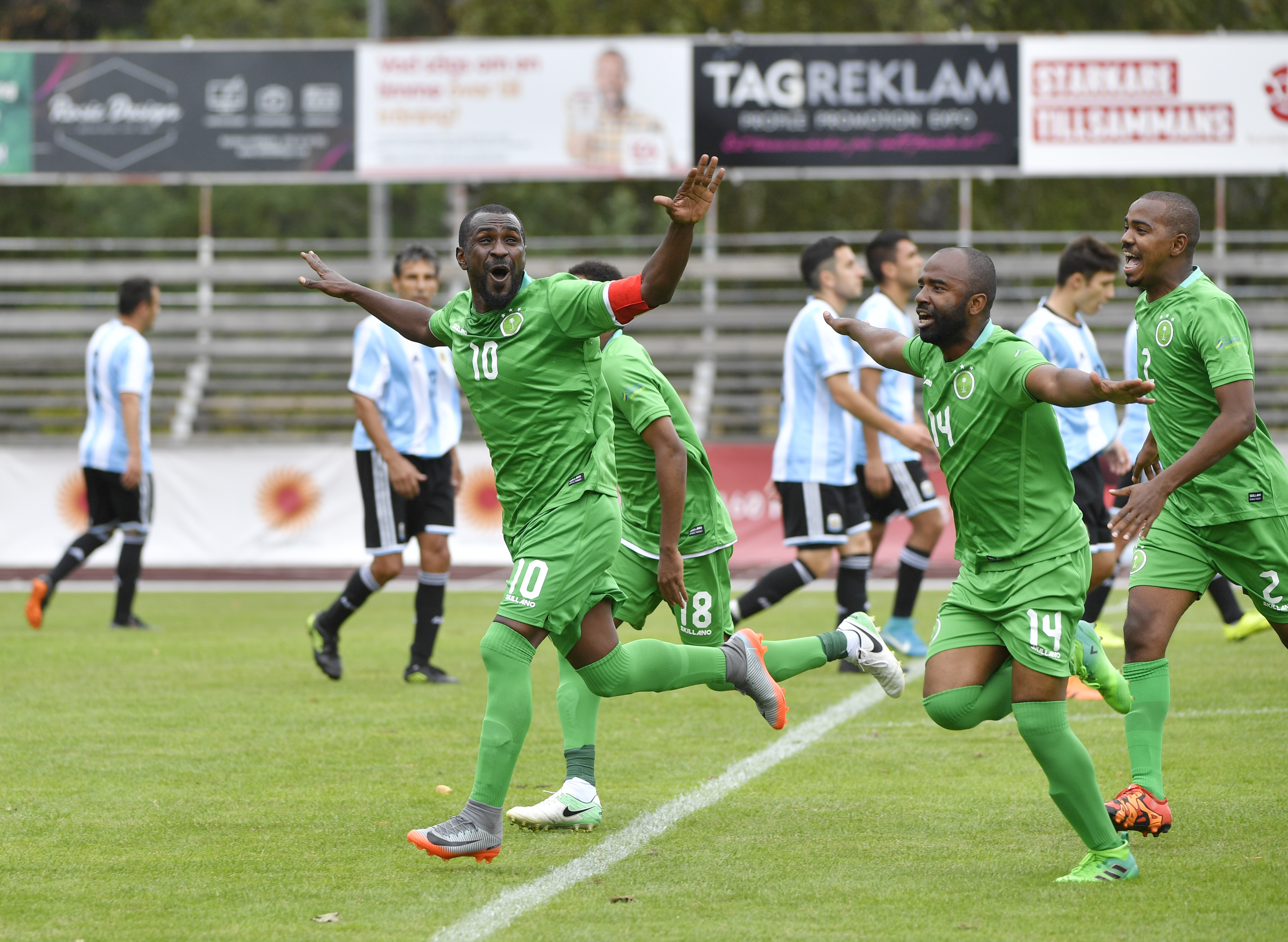 Saudi Arabia celebrate a goal during the 2018 World Intellectual Impairment Sport Football World Championships